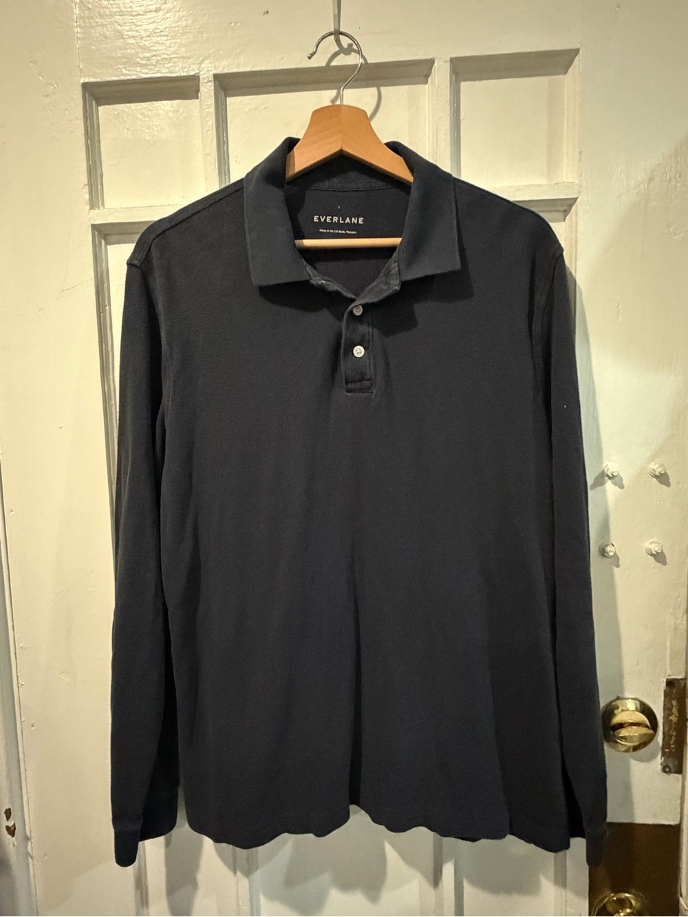 Everlane Men's Long-Sleeve Polo Shirt in Navy Blue